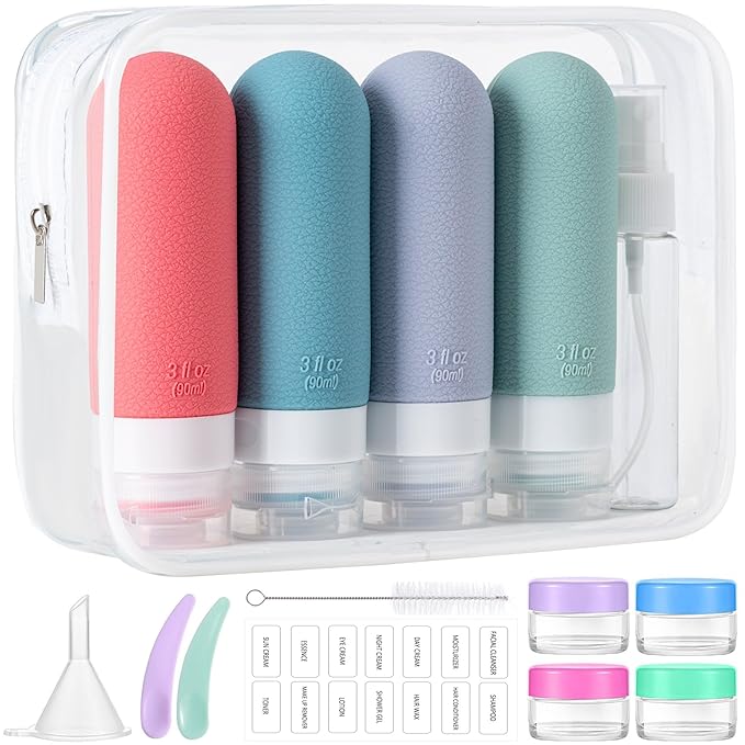 16pack Travel Bottles for Toiletries, TSA Approved LeakProof Squeezable Silicone Toiletry Containers for Shampoo, Conditioner, 3oz Portable Refillable Travel Size Liquid Containers (16Pcs/Warm Color）
