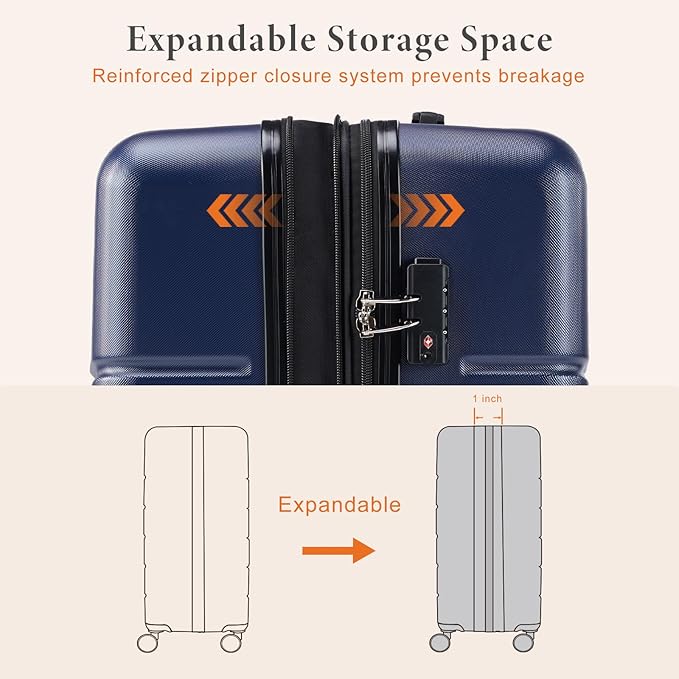 Sweetcrispy 28 Inch Checked Luggage, ABS Lightweight Rolling Hard Shell Suitcase with Smooth Spinner Wheels, Built-in TSA Lock, Durable Travel Suitcase for Business and Vacation Trip, Blue