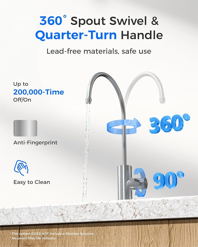 Waterdrop G2FCT-BN Drinking Water Faucet, Reverse Osmosis Faucet, Water Filter Faucet for Kitchen Bar Sink, Single Handle, Easy to Install, Lead-Free, Stainless Steel, Brushed