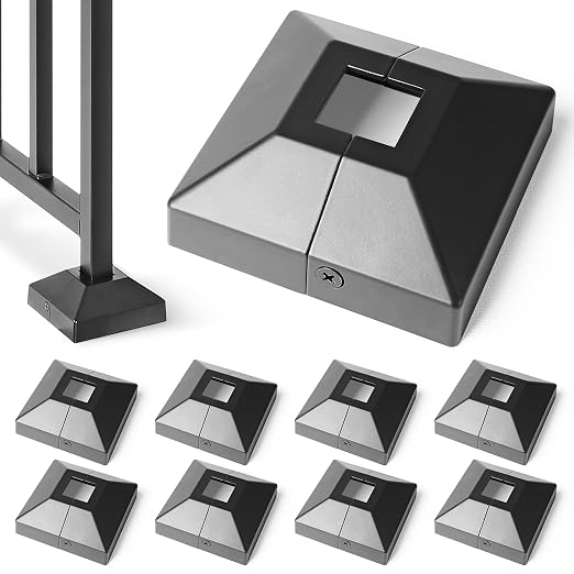 1" Split Type Post Skirt, Indoor/Outdoor Iron Deck Railing, Stair Post Base Decorative Covers (8Pack-Black)
