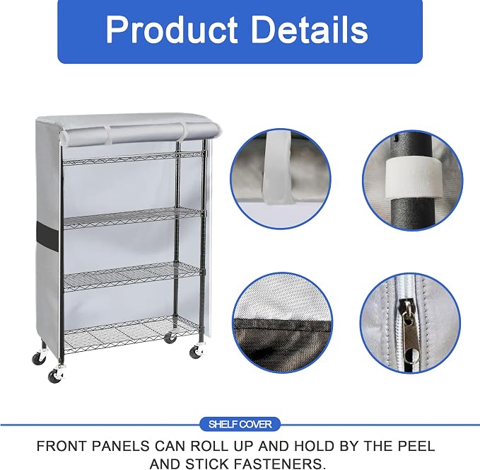 Heavy Duty Storage Shelf Cover for Wire Shelving Rack, 36" W x 18" D x 72" H, Waterproof Dustproof 600D Oxford Shelving Unit Cover with Front Roll-Up Door and Buckle Straps