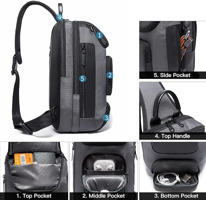 BANGE USB Charging Sling Bag, Waterproof Crossbody Backpack, Portable Shoulder Bag Daypack for Men Women Travel Hiking Work