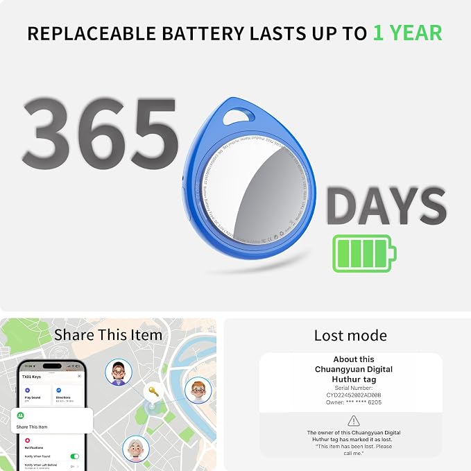 Air Tracker Tags-4 Pack Blue, 5.3 Bluetooth Tracker Work with Apple Find My (iOS Only), 100dB Sound, Smart Tag with Keychain/Lanyard, Item Finder for Luggage/Key/Suitcase, Replaceable Battery.