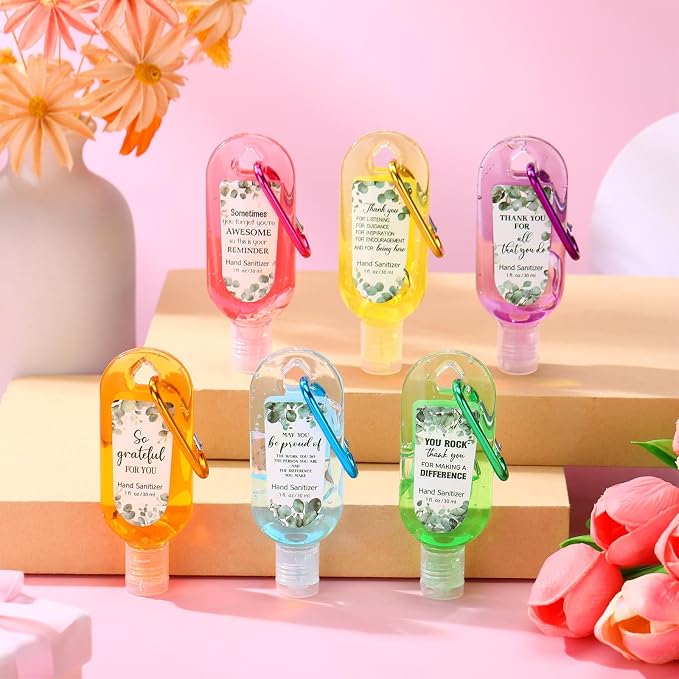 24 Pcs Appreciation Hand Sanitizer Keychains Teacher Nurse Eucalyptus Mini Hand Sanitize Gel Travel Size Thank You Gift for Teachers Women Doctor Team Nurse Coworker Party Birthday Gift
