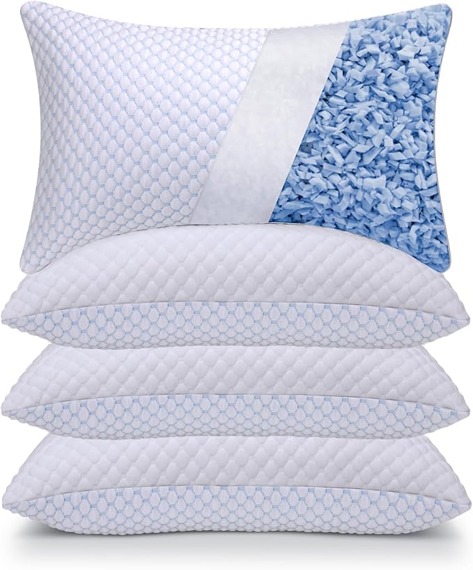 OSBED Cooling Shredded Memory Foam Pillow Standard Size - Adjustable Loft with Gel Beads & Breathable Tencel Cover for Night Sweats Relief(CertiPUR-US & Hypoallergenic & Machine Washable)