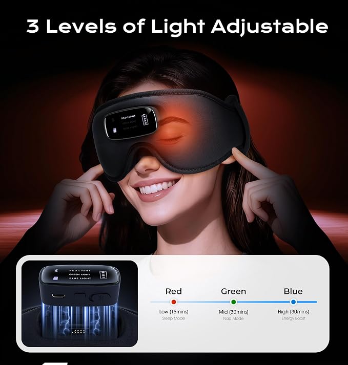 TOPOINT Sleep Mask with Headphones Bluetooth 5.4-3D Zero-Pressure Design Adjustable Sleep Headphones 100% Light Blocking Sleep Headphones with White Noise Sounds Comfortable(Onyx)
