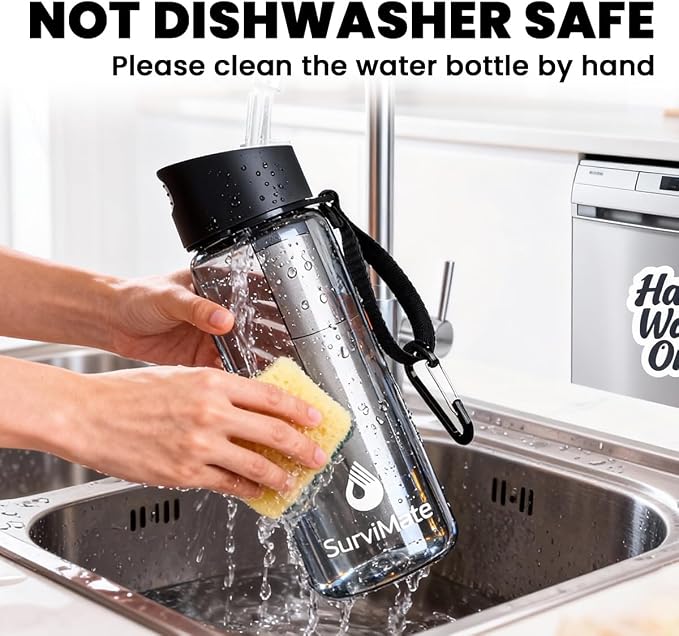 Survimate 5-Stage 0.01μm Ultra-Filtration Filtered Water Bottle, BPA-Free Material, NSF/ANSI 42 Certified, Portable Water Filter Bottle for Survival, Camping, Hiking, and Emergency Use