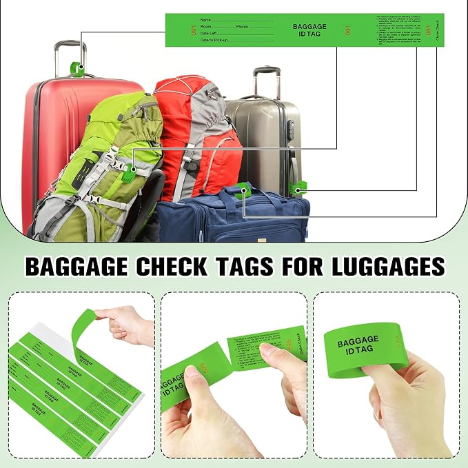 Feifeiya 1000 Hotel Luggage ID Tags with Transfer Tape on Back Paper Baggage Claim Check Tags Numbering from 000 to 999 Baggage Identification for Hotel Suitcase Motel Bag(Green)