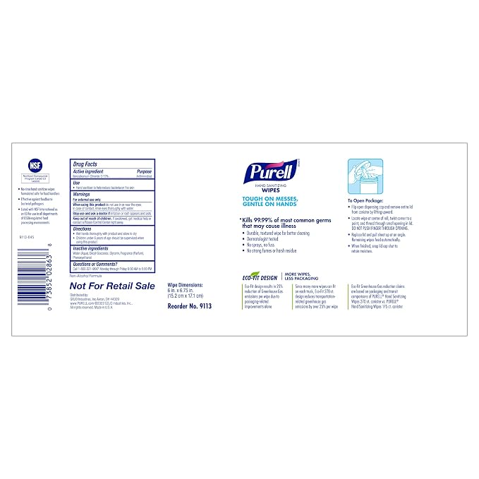 PURELL Hand Sanitizing Wipes, Fresh Citrus Scent, 270 Count Alcohol-free formula Sanitizing Wipes in Eco-Fit Canister (Case of 6) - 9113-06