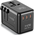 140W Max GaN Universal Travel Adapter, 3 USB C 1 USB A & 2500W AC Outlet, International Power Adapter for EU UK US AU 200+ Countries, Fast Charger Compatible with MacBook, iPhone, Laptop and More