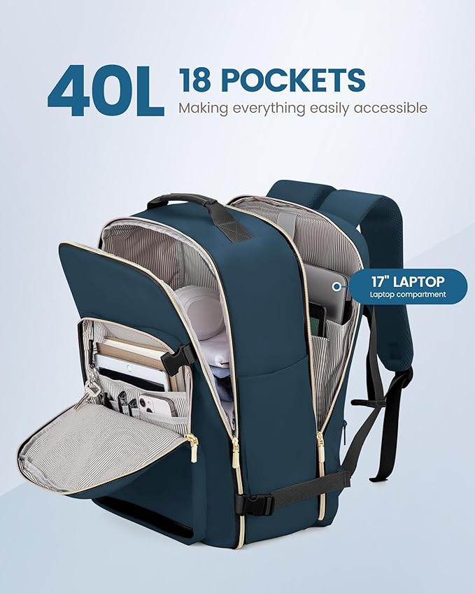 LOVEVOOK 40L Travel Backpack Flight Approved Carry on Backpack,3 Packing Cubes,Waterproof Personal Item Travel Bag,TSA Carry on Luggage Suitcase Travel Essentials,Gifts for Women & Men,fits 17" Laptop