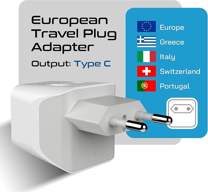 Ceptics European, Egypt Travel Adapter Plug with Dual USB - Type C - Europe - Usa Input - Light Weight - Perfect for Cell Phones, Chargers, Cameras and More - 2 Pack