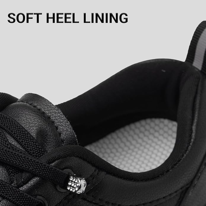 Treesky Black Slip On Non Slip Work Shoes for Women, Faux Leather Sneakers | Slip resistant soles, water resistant faux leather, wipe clean, EVA cushioning, no-tie slip-on, for kitchen & food service