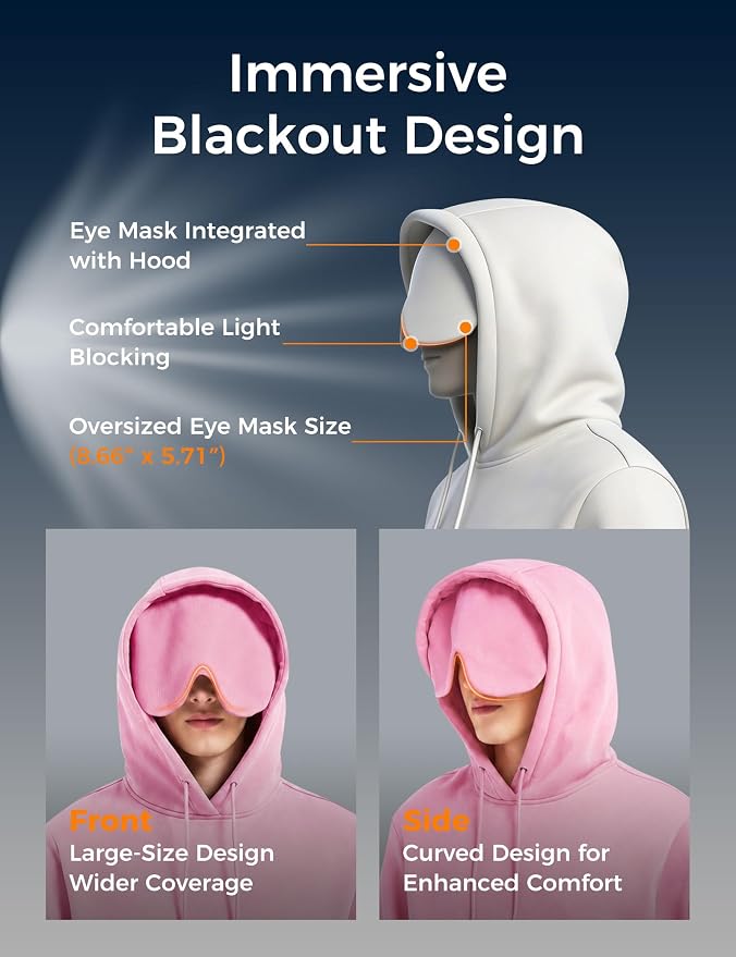 Travel Hoodie with Built-In Eye Mask for Airplane Travel Breathable Comfort Pullover Sweatshirt Multiple Pockets