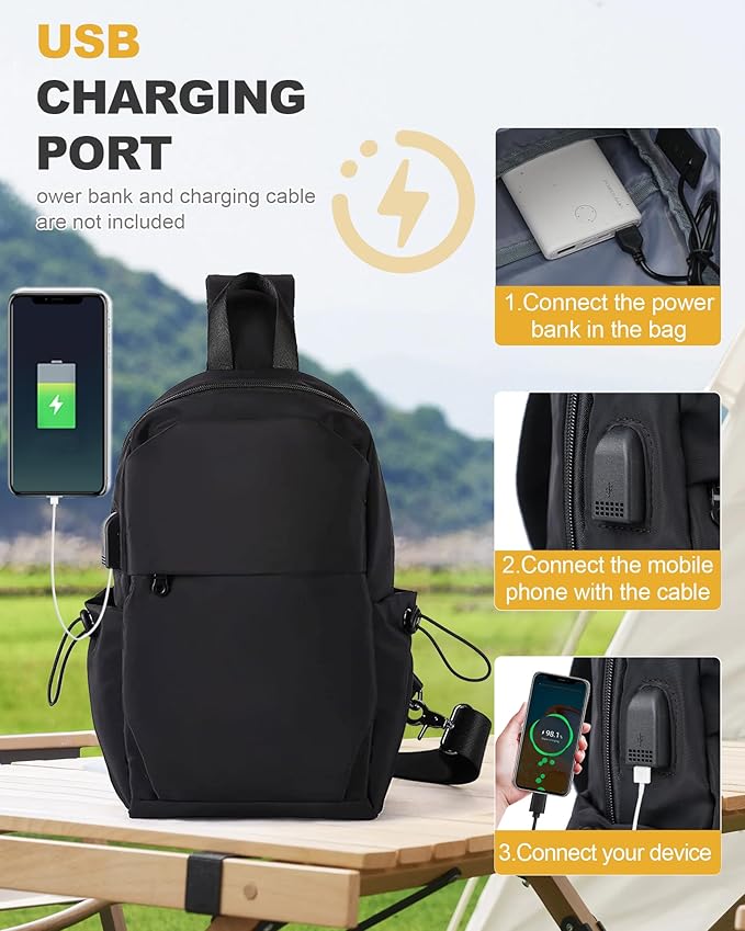 SEAFEW Large Black Sling Bag for Men and Women - Sport Crossbody Backpack for Pickleball, Tennis, Racketball