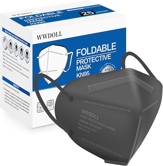 WWDOLL KN95 Face Mask 25 Pack, 5-Layers Breathable Disposable KN95 Masks