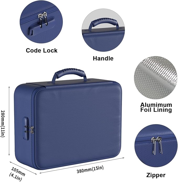 DocSafe 5200°F Fireproof Document Organizer Box with Lock, Blue (Soft) | Heat Insulated 8 Layers File Protection Bag,Water-Resistant Zipper,Portable Home Office Travel Safe Storage for Files,Laptop
