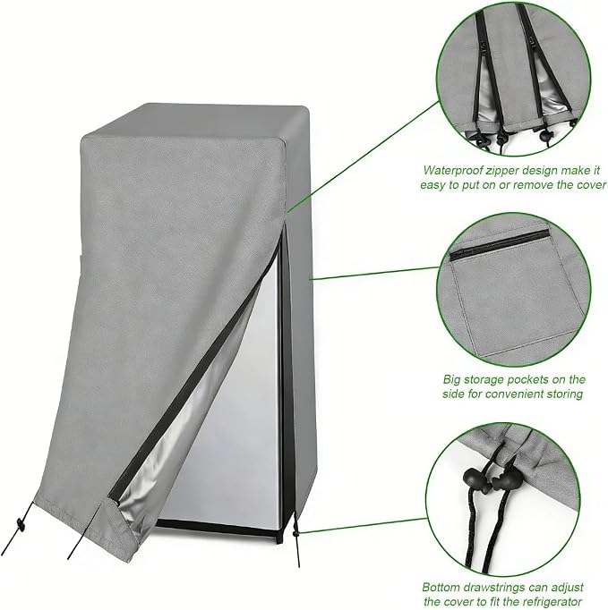 Refrigerator Cover for Most 3.0 Cu Ft Freezer, Waterproof & Dustproof Fridge Cover for Protecting Upright Freezers/Beverage Refrigerator-Grey (23"W x 23"D x 34"H)
