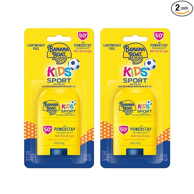 Banana Boat Kids Sport Sunscreen Stick Travel Sunscreen, SPF 50, 0.5oz, Twin Pack