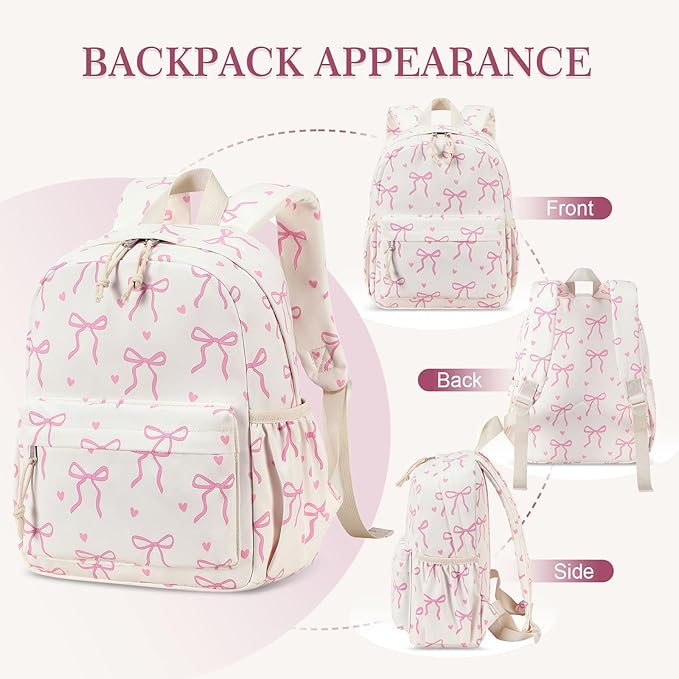 LOIDOU Mini Backpack for Women, 12" Bow Tie Cute Small Backpack for Girls Daily, Lightweight Daypack for Traveling, Casual Bookbag for Kids