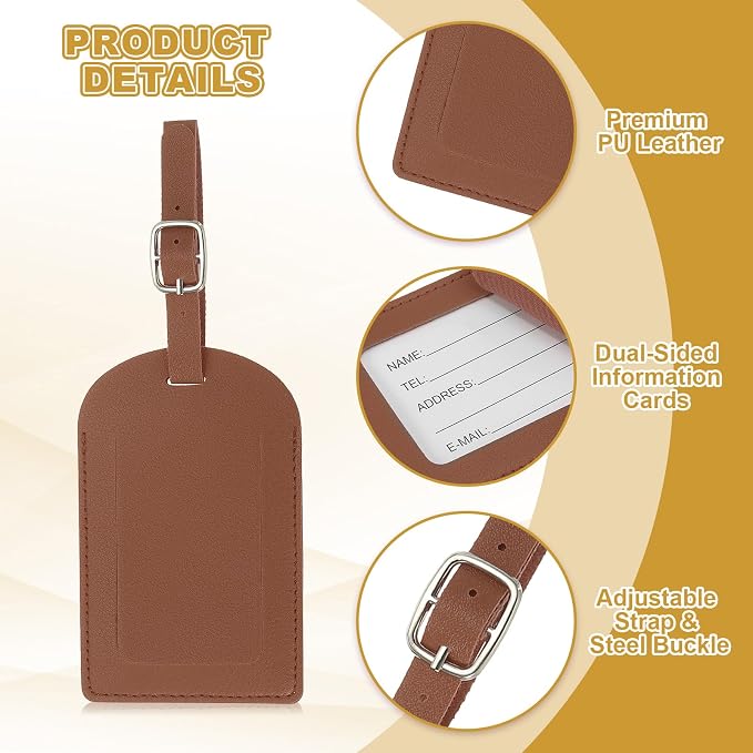 PATIKIL Leather Luggage Tag, 30 Pcs Luggage Tags Pu Bag Tags for Suitcases Airplane Travel Essentials, Brown