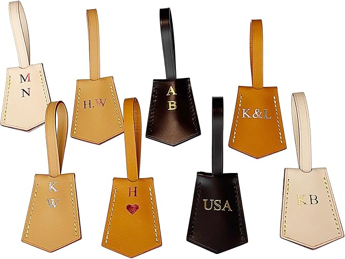 Vachetta Leather Personalized Luggage Tags Customized Charms for suitcases Monogram Tags Initials on Tags Premium Leather Unique Travel Gifts for Speedy Neverfull Handbags(Model B)