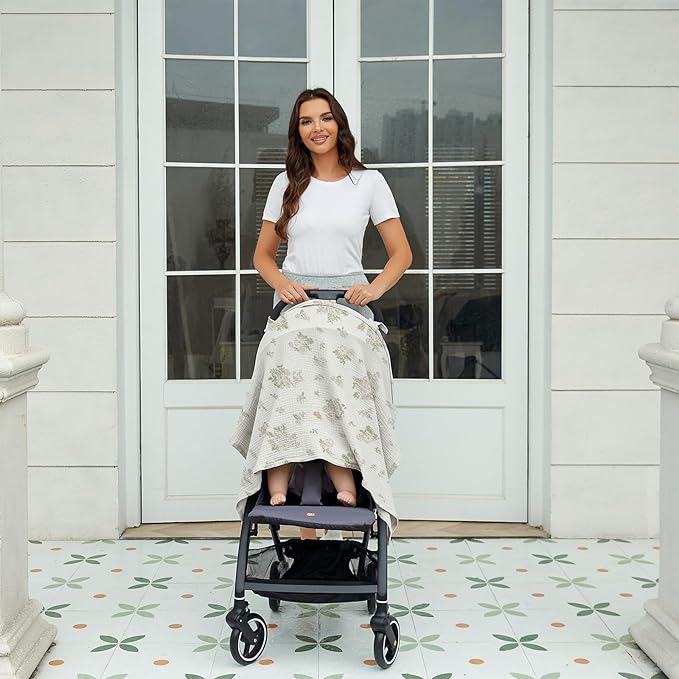 Muslin Nursing Cover for Baby Breastfeeding, Breathable 100% Cotton Breastfeeding Cover with Rigid Hoop for Mother Nursing Apron (Floral Love)