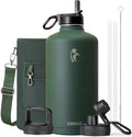 Coolflask 128 oz Gallon Water Bottle Insulated with Straw&3 Lids, Water Jug Large Stainless Steel Metal Vacuum Wide Mouth for Sports, Gym or Office, Non-BPA Keep Cold 48H Hot 24H, Dark Green