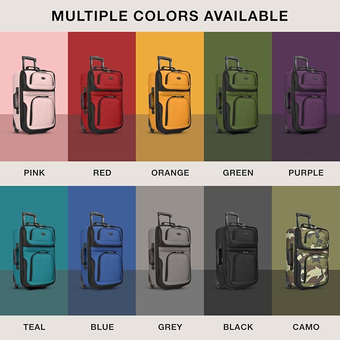 U.S. Traveler Rio Lightweight Softside Rolling Carry-on Suitcase, 2-Wheel Set, Green