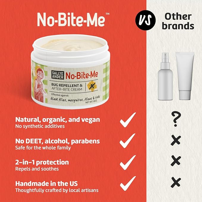 SALLYEANDER No Bite Me Natural Bug & Insect Repellent Lotion - DEET-Free Anti-Itch Cream - Safe for Kids, Infants & Adults - Repels Mosquitoes, Black Flies, and Fleas - Made in USA, 8oz