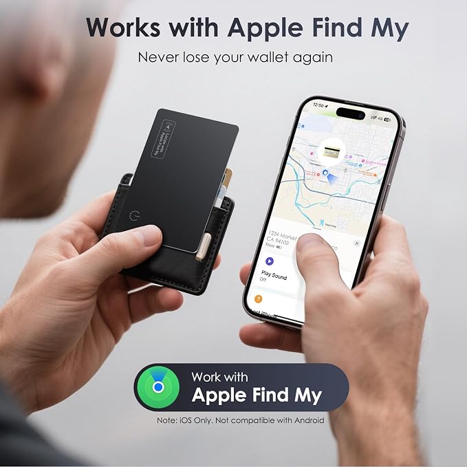 Wallet Tracker Card 0.07in Slim, Compatible with Apple Find My iOS Only, Bluetooth Tracker Smart Tracking Card Wallet Finder, IP68 Waterproof, Item Locator for Luggage Tags, Passports, Purse