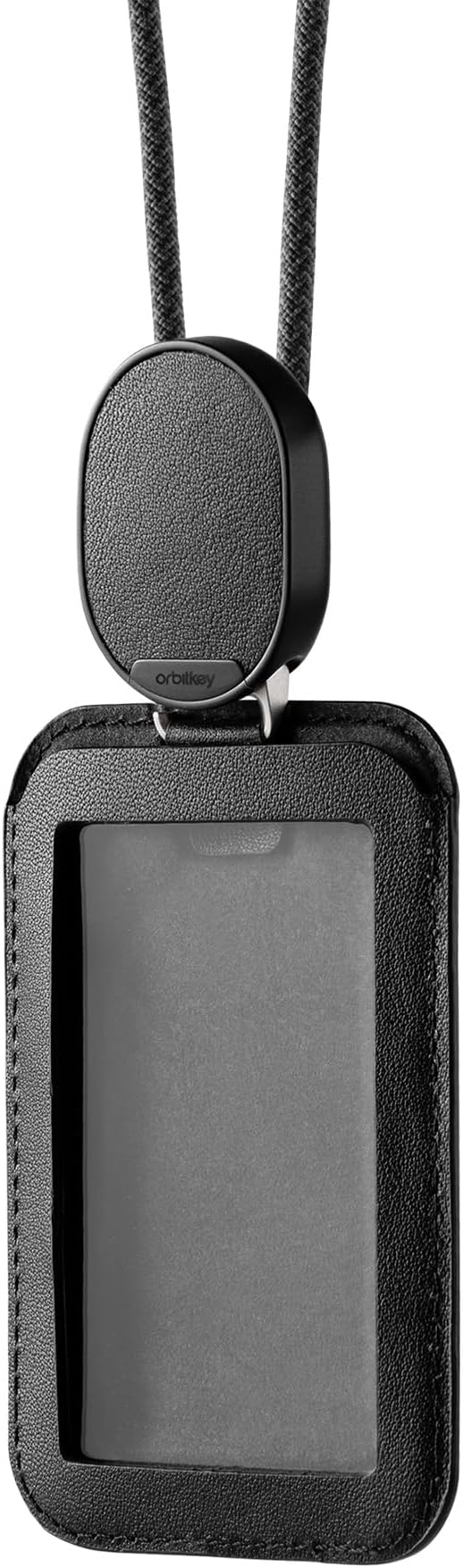 Orbitkey ID Card Holder Pro | Made with LWG-Certified Top Grain Leather and Durable Dyneema Cord | Holds 1 Access Card & 2 RFID Cards | Interchangeable Orientation | (with Lanyard, Black)