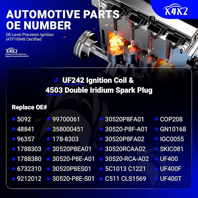 UF242 Ignition Coil & 4503 Double Iridium Spark Plug For Honda 1999-2010 Odyssey,2000-2003 Accord/Acura 1999-2008 TL, 2005-2008 RL,2001-2003 CL 3.2L 3.5L V6 Replaces# 30520-P8E-A01