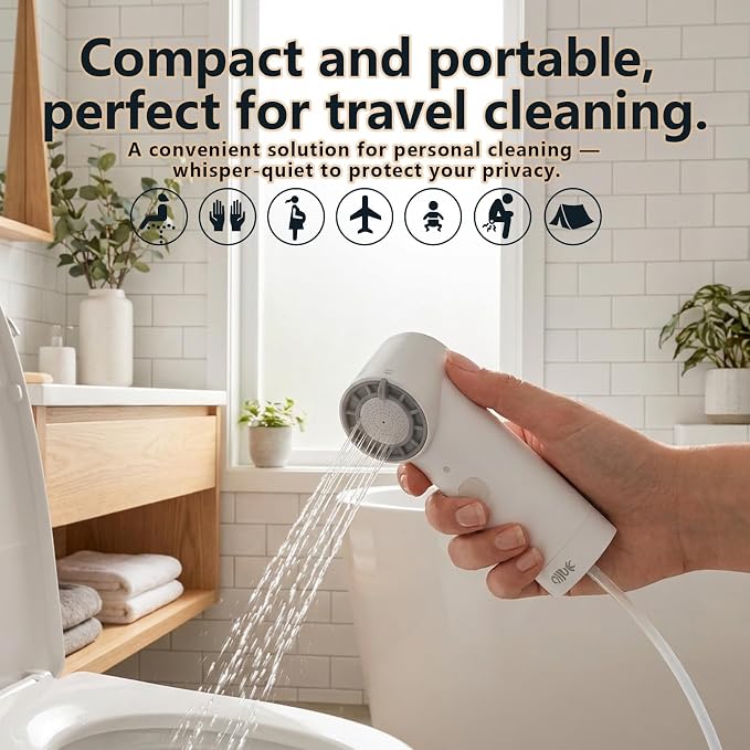 Portable Electric Bidet for Travel | Handheld Rechargeable Travel Bidet with 5 Spray Modes | Compact Personal Hygiene Solution for Camping, Hotel, Postpartum Care & Baby (White)