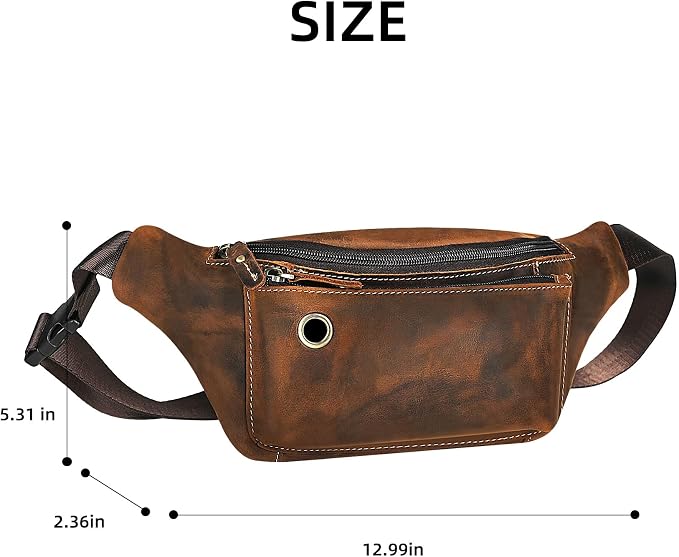 Water Resistant Canvas + Leather Hiking Riding Travel Fanny Waist Pack Small Phone Pouch For Men Women FB811-29 (W-8138-Brown)