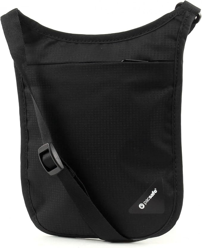 Pacsafe Coversafe V75 Anti-Theft RFID Blocking Passport Holder & Neck Pouch/Wallet - Fits up to Four Passports (or iPhone X) plus Credit Cards, for Women & Men (Black)