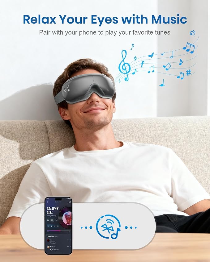 cotsoco Eye Massager with Heat, Remote, and Compression, Adjustable Foldable Sleep Mask for Relaxing Eyes and Better Sleep, Migraine Relief Device, Birthday Gifts for Women Men Her Him-Gray
