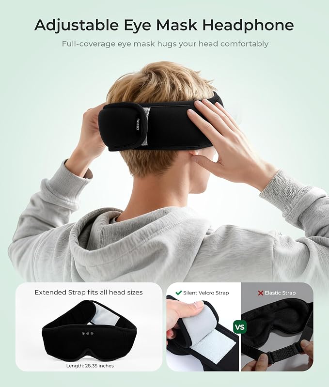 MUSICOZY Sleep Headphones with Bluetooth 5.4,Wireless Sleep Eye Mask Music Earphones,Hi-Fi Sound＆Long Battery Life 3D Blackout Sleeping Headphones for Side Sleepers, Uniqe Gift for Men&Women