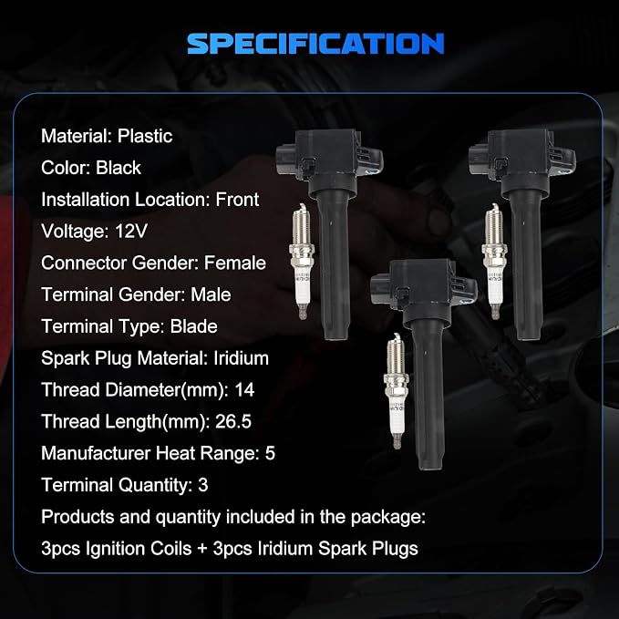3PCS UF815 Ignition Coils + 3PCS 5018 Iridium Spark Plugs Ignition Coils Pack Fits for 2014 2015 2016 2017 2018 Mirage 1.2L, Coil Pack Set Aftermarket Parts