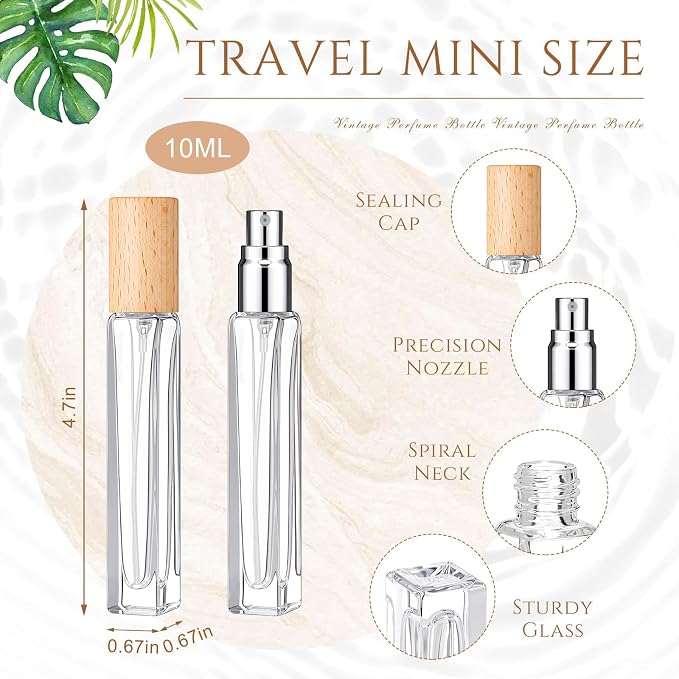 Domensi 20 Pcs 10/15/20/30 ml Perfume Travel Refillable Glass Bottles Spray Bottle Perfume Atomizer for Cologne Dispenser Leak-proof Fragrance Bottles Atomizer Pump Kit (10 ml,Light Wood Color)