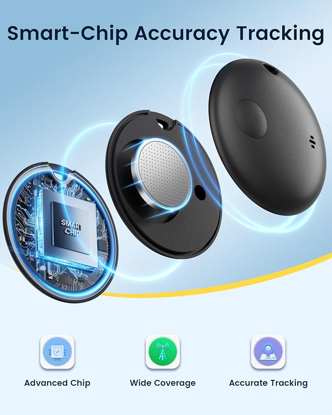 Air Tracker Tags-4 Pack, Smart Bluetooth Tracker Works with Apple Find My (iOS Only), Item Finder Key Finder with Replaceable Battery, Tracker Tag Locator for Keys, Luggage, Suitcases and Bags (Black)