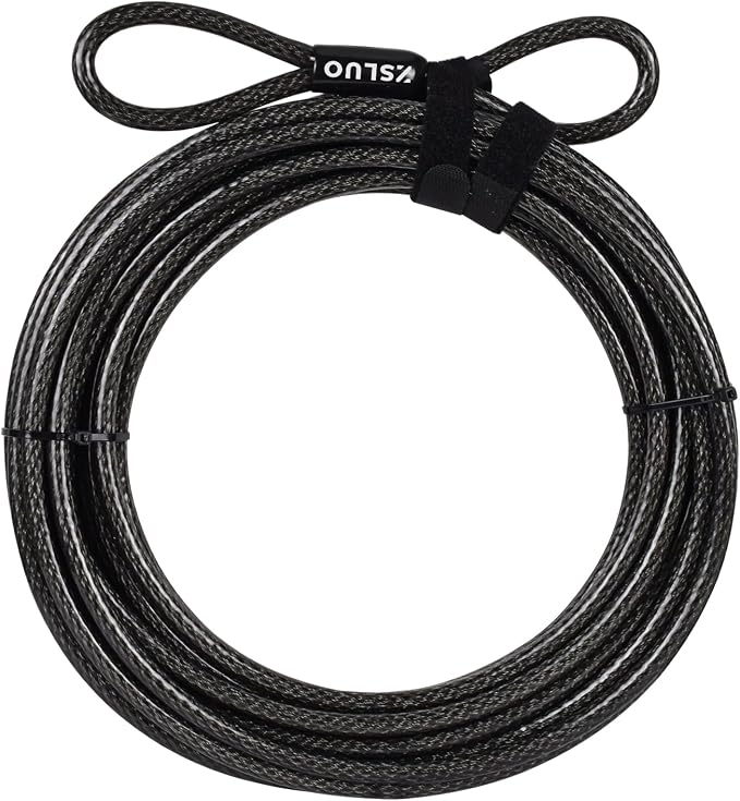 40FT Security Steel Cable with Loops, 3/8 inch (10 mm) Thick Heavy Duty Vinyl Coated Braided Lock Cable, Cut Resistant & Weatherproof Anti Theft Wire Cable for U-Locks and Padlocks(20/30/40 ft)