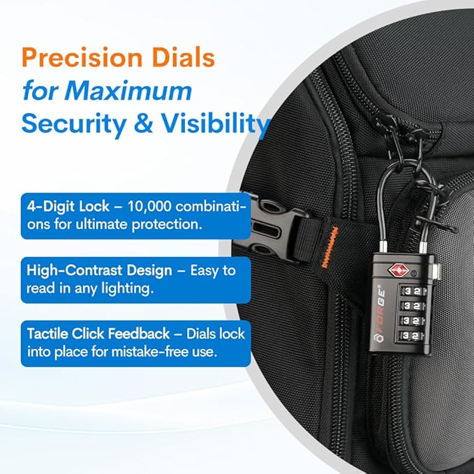 Forge Open Alert TSA Approved Luggage Locks, 4 Digit Combination TSA Travel Locks with TSA008, Zinc Alloy Body for Luggage, Suitcase, Backpack, and More. Black 2 Locks.