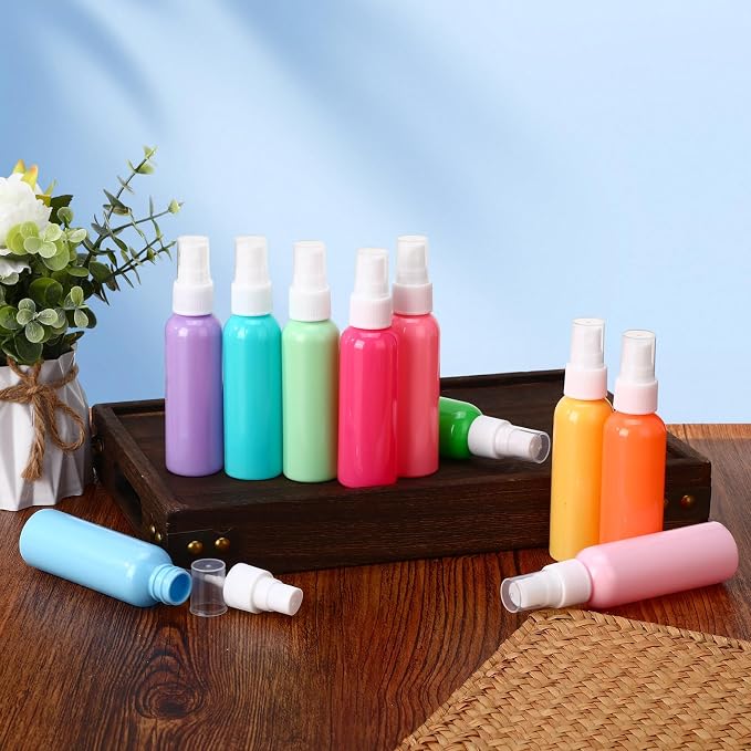 LemonRoad 100 Pack 2 oz Mini Spray Bottles Bulk Small Plastic Fine Mist Spray Bottles Pink Blue Asst Colors Leak Proof Mini Empty Refillable Travel Size Hair Colorful Sprayer Bottle for Cleaning