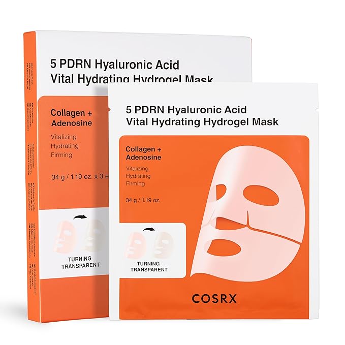 COSRX 5 PDRN Hyaluronic Acid Vital Hydrating Hydrogel Mask, Overnight Hydrogel Face Mask for Glass Glow Skin & Firming with Salmon DNA, Centella PDRN, Mothers day gift, Korean Skin Care (34g x 3ea)