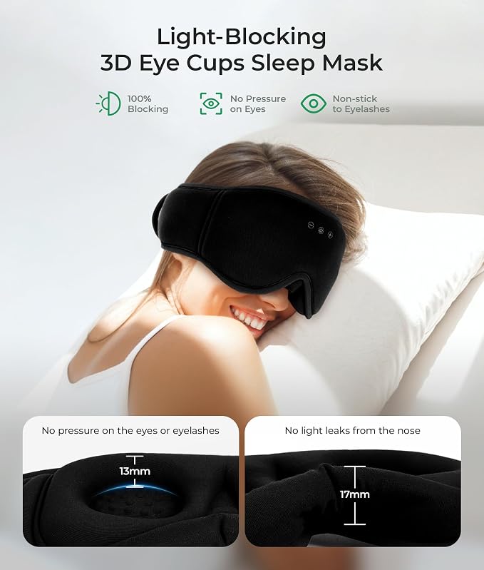 MUSICOZY Sleep Headphones with Bluetooth 5.4,Wireless Sleep Eye Mask Music Earphones,Hi-Fi Sound＆Long Battery Life 3D Blackout Sleeping Headphones for Side Sleepers, Uniqe Gift for Men&Women