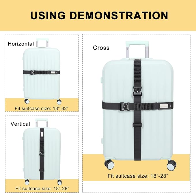 Vigorport Luggage Straps for Suitcases TSA Approved Suitcase Belt, Stretchable Travel Strap for Luggage, Heavy Duty Metal Buckle Luggage Belt Strap 72" Long (4PK)