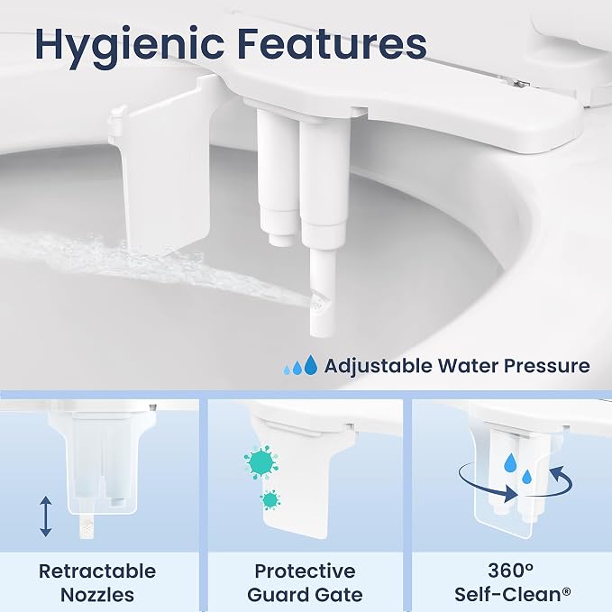 LUXE Bidet NEO 185 Plus - Dual Nozzle, Non-Electric Bidet Attachment for Toilet Seat, Patented Slide-In Install, 360° Self-Clean, EZ-Lift to Clean, Feminine & Rear Wash (Chrome)