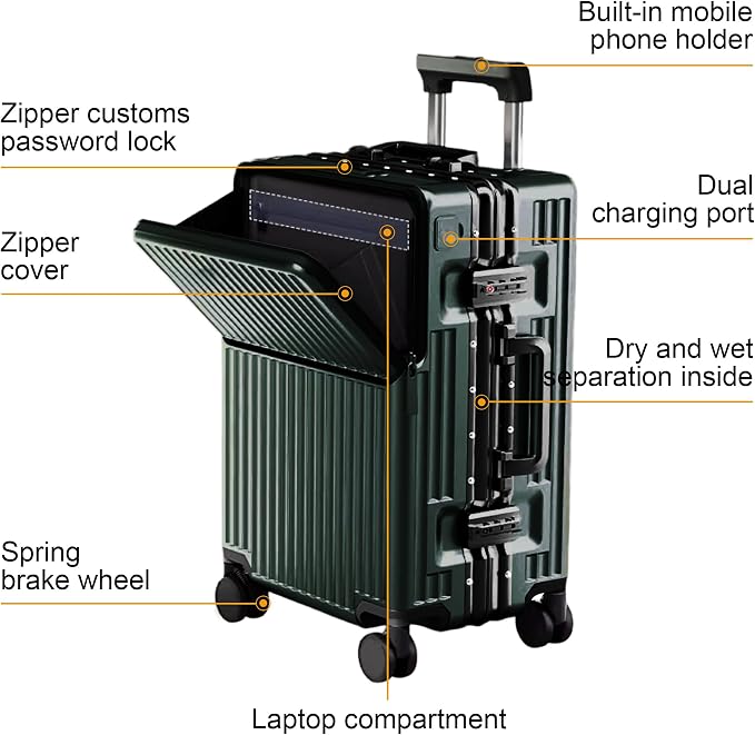 Carry on suitcase Zipperless Luggage,Polycarbonate Aluminum Hard Shell, Expandable Carry-On Suitcase with Spinner Wheels, 24 Inch Cabin
