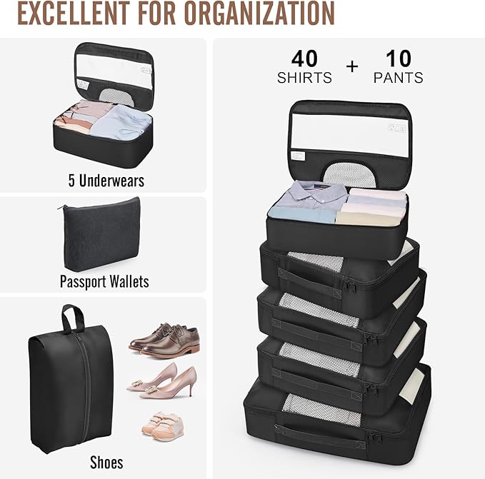 Veken 10 Set Packing Cubes for Travel Essentials, Suitcase Organizer Bags in 4 Sizes, Carry-On Luggage Accessories with Large Laundry Bag & Passport Holder, Must-Have for Airplane, Road Trip & Camping